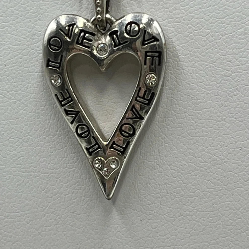 Brighton Bella Mia‎ Necklace Pave Crystals Heart Pendant Reversible Retired 17